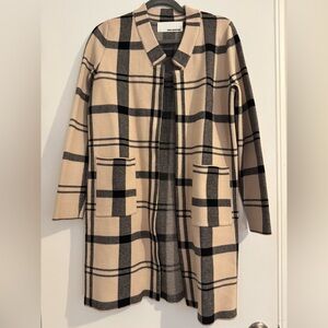 Pink Martini Black and Cream Plaid Cardigan Coat NWOT